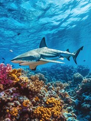 Naklejka premium Grey Reef Shark in Underwater Environment