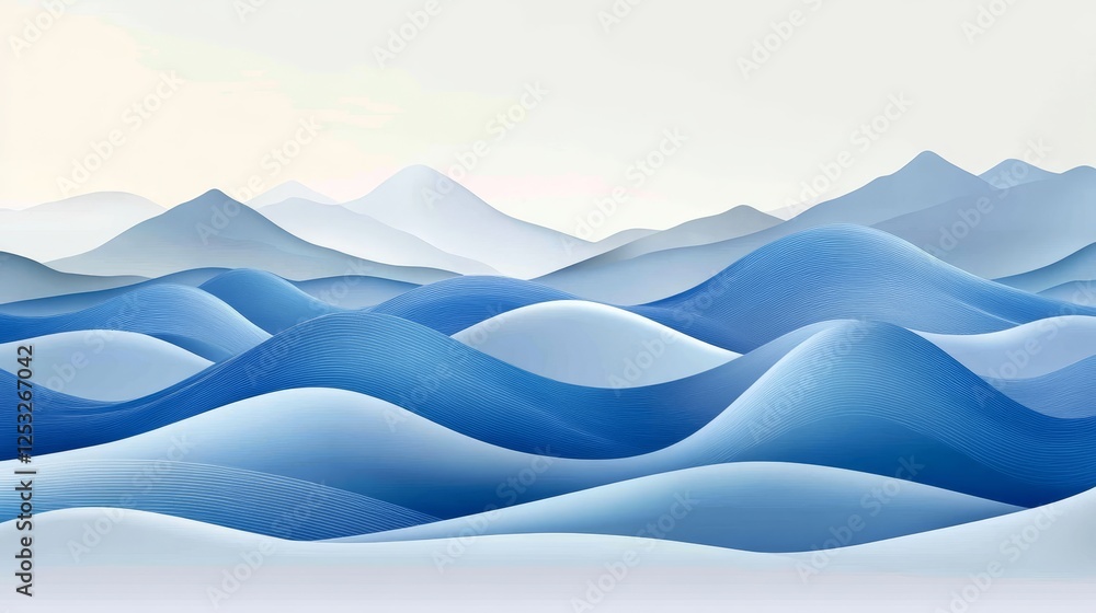 Poster abstract cyan landscape, digital art of a flowing grid structure interconnected with dots and lines