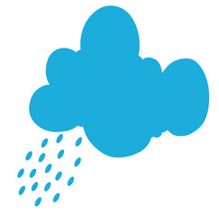 Cute cartoon hand drawn vector cloud and rain icon silhouette.