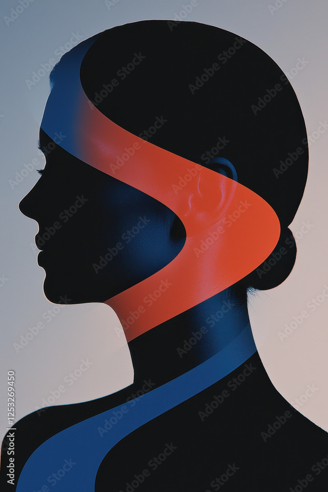 Poster an abstract exploration of states of mind through colorful silhouettes, capturing emotion and identi