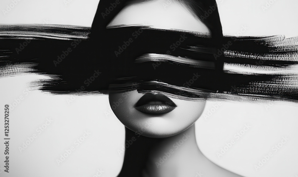 Poster exploring identity and emotion through abstract portraiture: a monochrome journey of contrast and ex