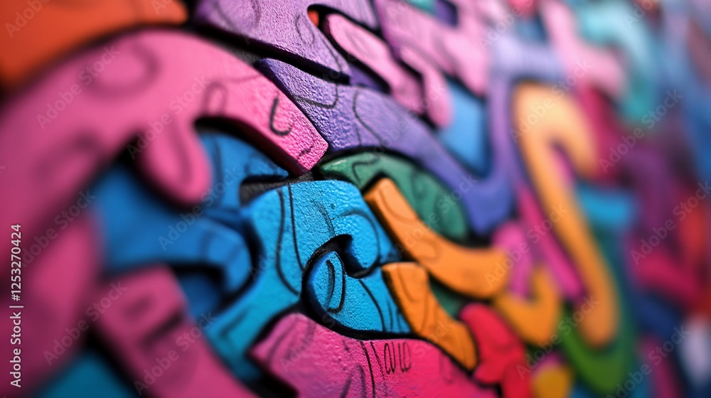 Poster vibrant dimensional mural, playful abstract forms create colorful depth