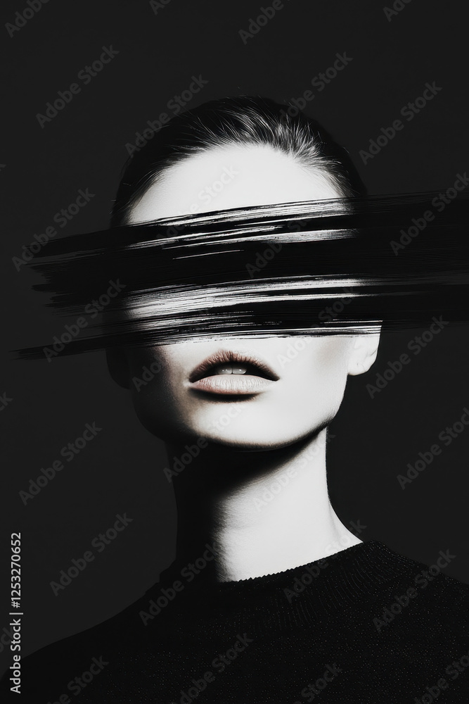 Poster exploring identity and emotion through abstract portrait photography with bold lines and striking co