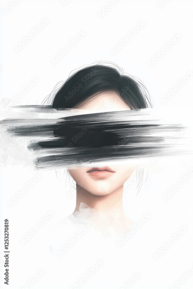 Poster exploring identity and emotion through abstract portrayal: a mysterious artwork that invites introsp