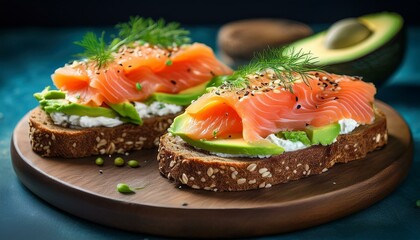 delicious smoked salmon and avocado sandwiches on multigrain bread with cream cheese healthy lunch options sandwich recipes nutritious meals gourmet snacks brunch ideas