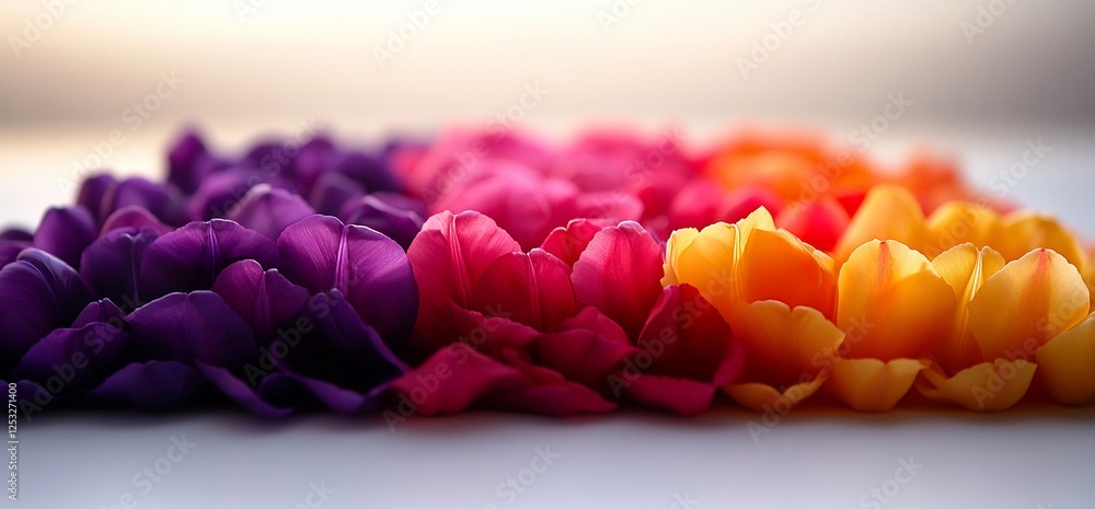 Poster harmonious gradient of tulip petals displaying springtime vibrancy