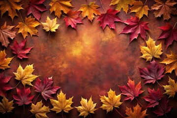 Fototapeta premium Autumnal foliage arranged in a captivating border around a rich, textured background, perfect for seasonal designs and celebrations.