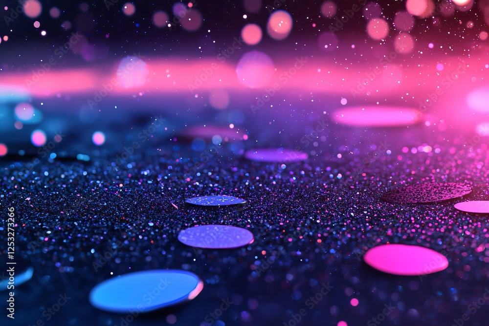 Poster abstract macro holographic background with a trendy, colorful backdrop made up of shiny confetti dot
