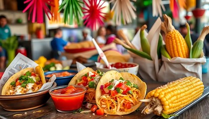 Delicious Tacos With Corn And Festive Decorations