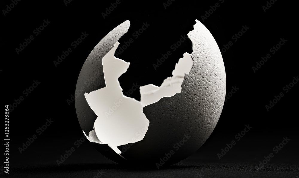 Aufkleber exploring the fragility of life: a minimalist perspective on an egg shell breaking open in artistic 