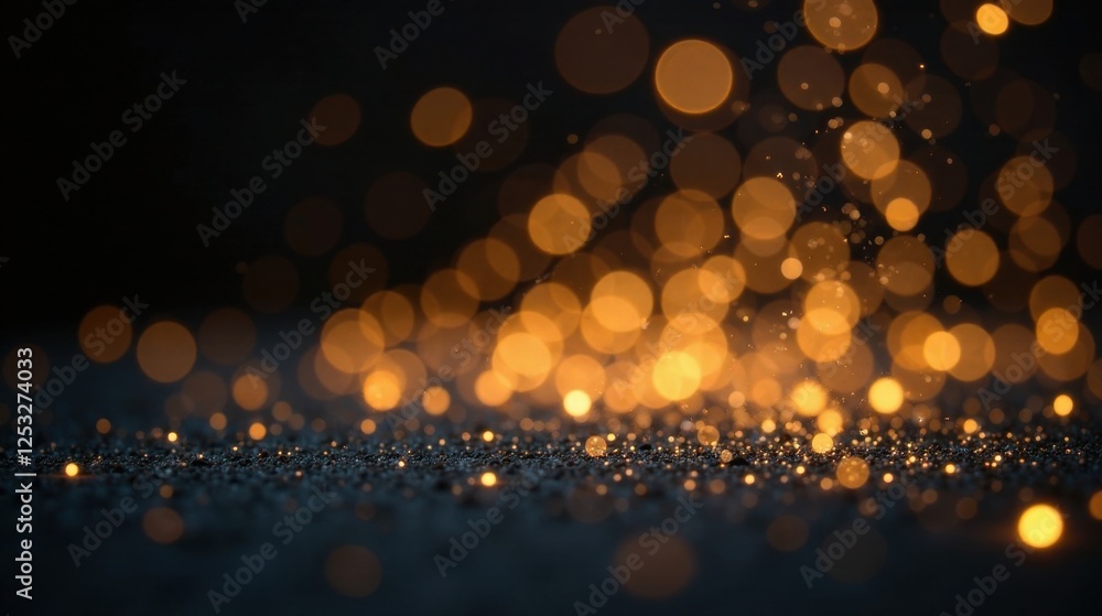 Aufkleber dark sparkle abstract background with golden bokeh lights and shimmering glitter