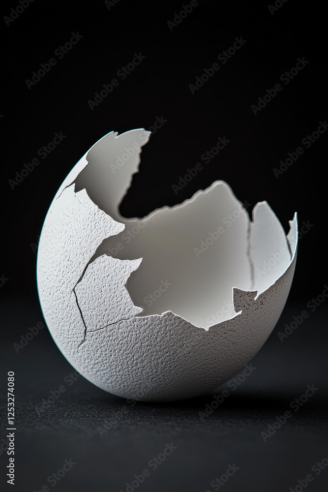 Poster exploring the delicate beauty of a broken eggshell: a study of texture and form in minimalist photog