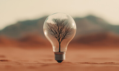 A Stunning Lightbulb with a Tree Inside: A Metaphorical Representation of Nature and Sustainability in a Desert Landscape