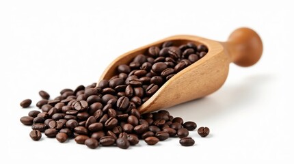 Fototapeta premium Rustic Wooden Scoop Overflowing with Coffee Beans