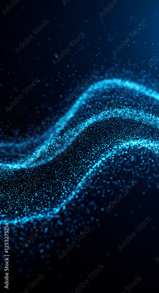 Poster azure flow: dynamic blue particles in motion - abstract data stream, futuristic background