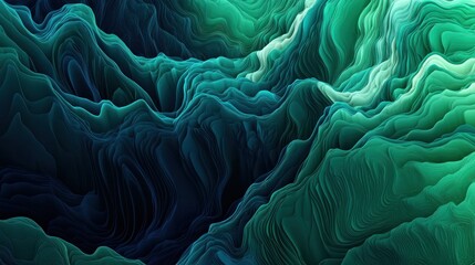 Abstract flowing green and blue layered shapes create a serene organic texture