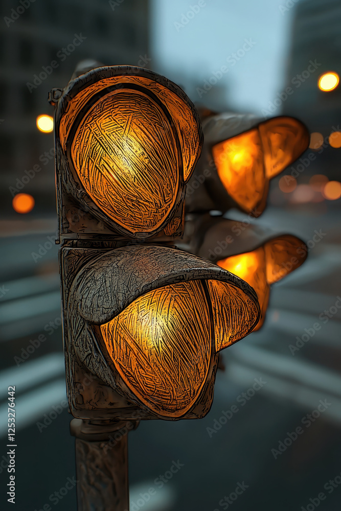 Poster illuminated traffic light displaying safety signals in an urban setting: the intersection of design 
