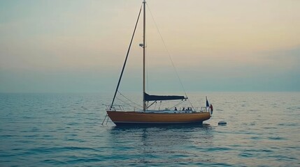 Wooden Sailing Vessel At Sunset On Calm Water