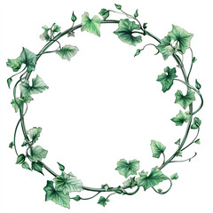 Fototapeta premium A beautifully designed circular frame made of lush green ivy leaves, perfect for adding a natural touch to any creative project or artwork.