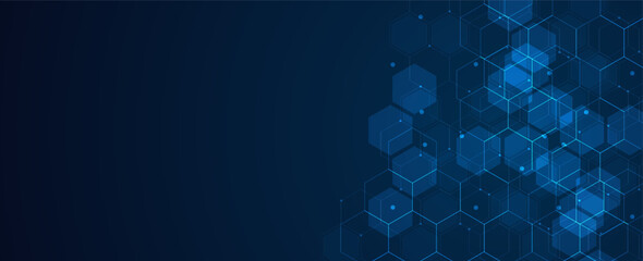 Fototapeta premium Digital technology background. Abstract hexagons background with lines and dots. Design for science, medicine or technology
