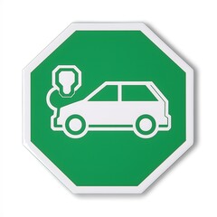 Obraz premium Electric Vehicle Charging Station Green Octagon Decal Automotive Transportation Environmental Sustainability Power Supply Technology Sign Eco-friendly Service