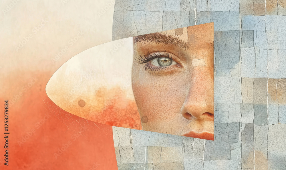 Poster stunning portrait capturing emotion through layers of texture and color, evoking depth and intensity