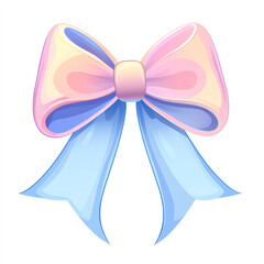 A vibrant and colorful bow illustration, featuring pastel shades of pink and blue. Ideal for gifts, decorations, and creative designs, adding a cheerful touch to any project.