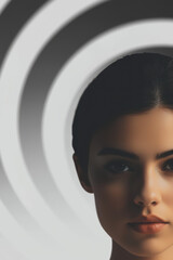 Striking Portrait of a Woman Emphasizing Beauty and Emotion Against an Abstract Background in Captivating Light and Shadow Art