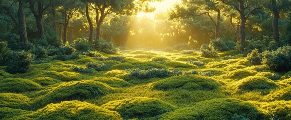 Naklejka premium Forest Path Illuminated By Sunlight