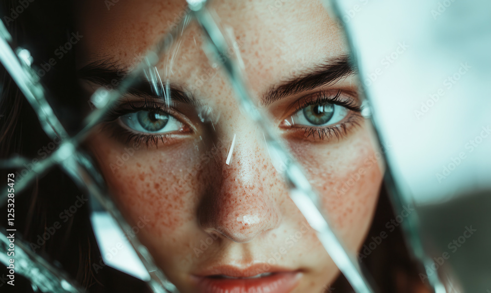 Poster exploring the depth of human emotion: a captivating close-up portrait reflecting vulnerability and i