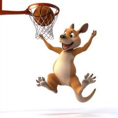 Cheerful Cartoon Kangaroo Playing Basketball in a Fun Scene