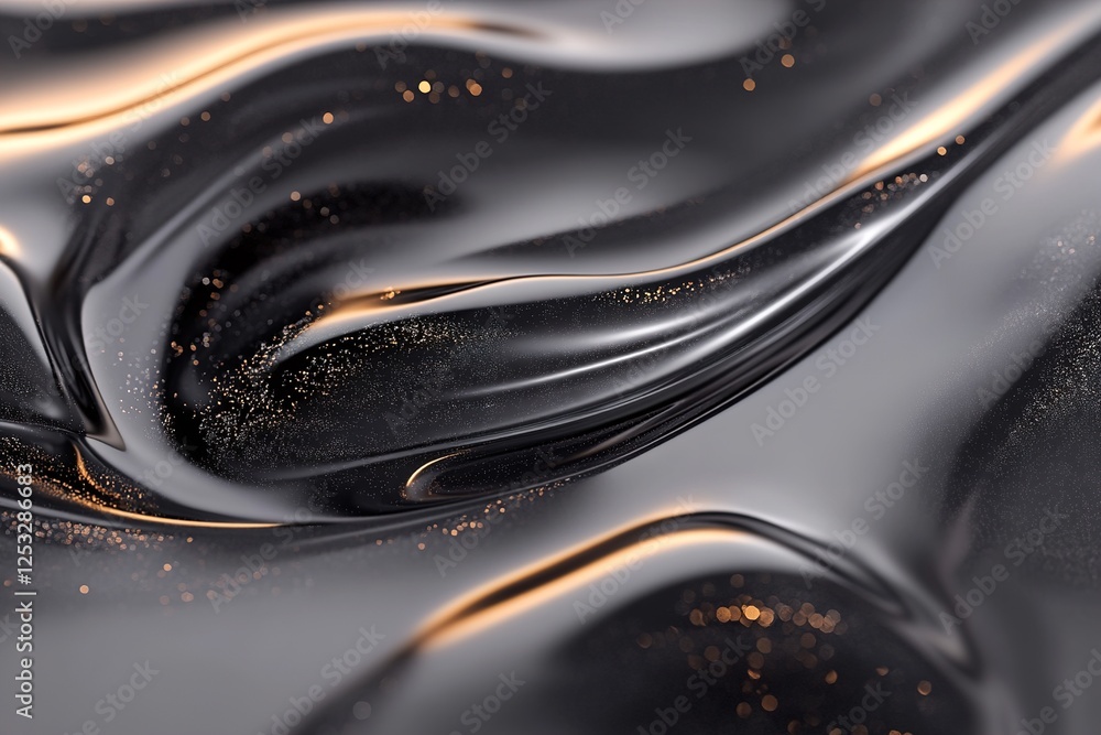 Poster a deep black liquid surface ripples infinitely, creating an enchanting effect as it reflects subtle 