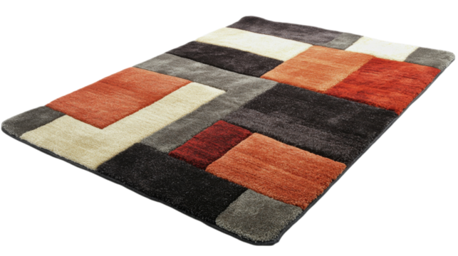 Modern rug with colorful rectangular pattern on transparent background