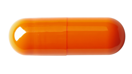 Vibrant orange capsule on transparent background