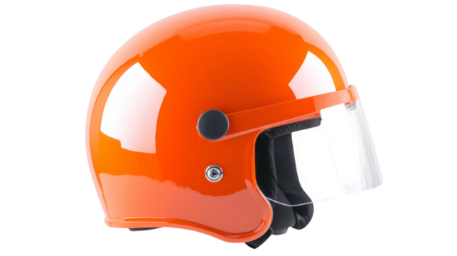 Bright orange motorcycle helmet with transparent visor