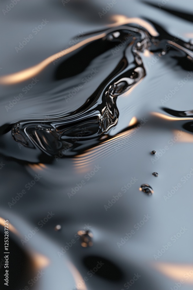 Poster a deep black liquid surface ripples endlessly, reflecting gentle streaks of light, creating a mesmer