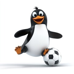 Fototapeta premium Playful Cartoon Penguin Kicking a Soccer Ball with Joyful Spirit