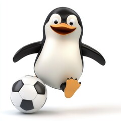 Obraz premium Cute Cartoon Penguin Kicking a Soccer Ball in Bright Colors