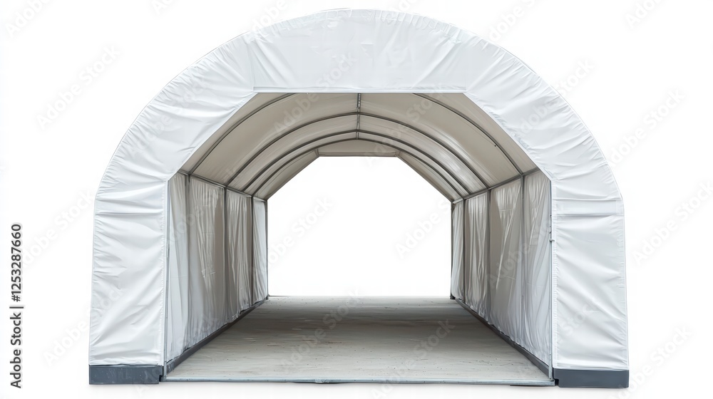 Aufkleber architectural gateway: a stark white open-ended structure, its arched roof and geometric framework c