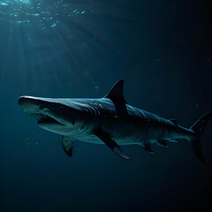 Obraz premium Terrifying Deep-Sea Shark with Sharp Teeth in the Ocean Depths
