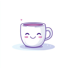 A cheerful, cartoon-style cup with a smiling face, filled with a warm beverage. The design is playful and inviting, perfect for conveying comfort and joy in drink-related themes.