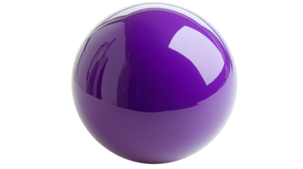 Glossy purple sphere reflecting light on transparent background