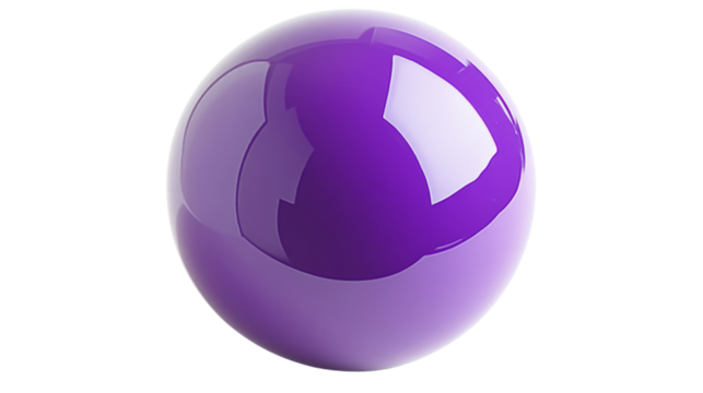 Glossy purple sphere rotating on transparent background