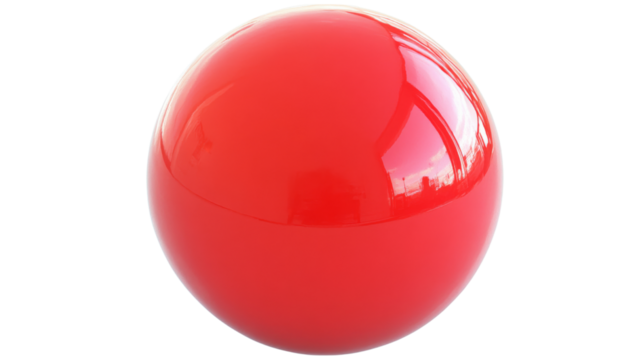 Glossy red sphere reflecting light on transparent background