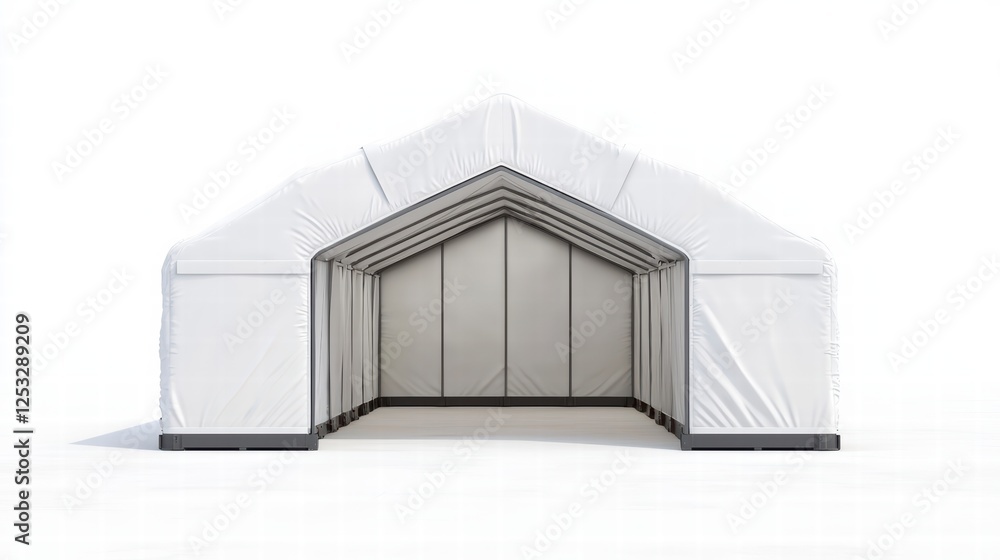 Poster Modular Shelter: A contemporary and spacious modular shelter, offering an adaptable and resilient structure for various uses, exuding a sense of modern design and practical application.