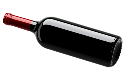 Elegant wine bottle lying down on transparent background