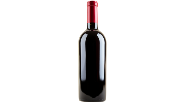 Elegant wine bottle standing on transparent background