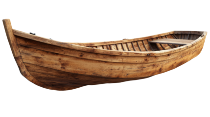 Rustic wooden rowboat on transparent background