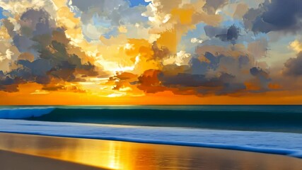 Magnificent sunset over the ocean with vibrant clouds reflecting on the tranquil waves