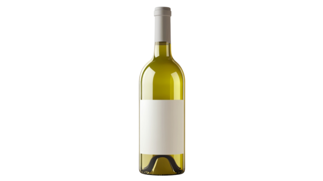 Wine bottle with blank label on transparent background